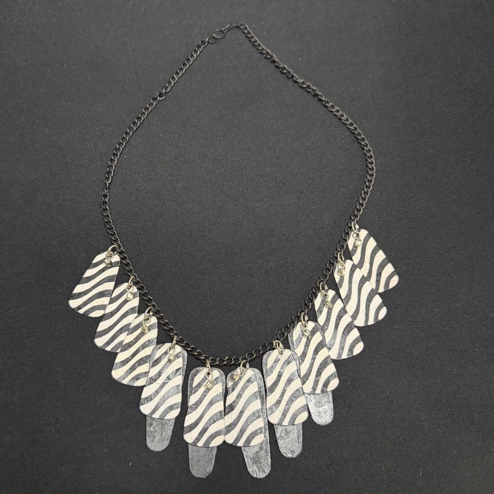 Zebra Statement Necklace Women OS Black White Tiered‎ Bib Metal Plate